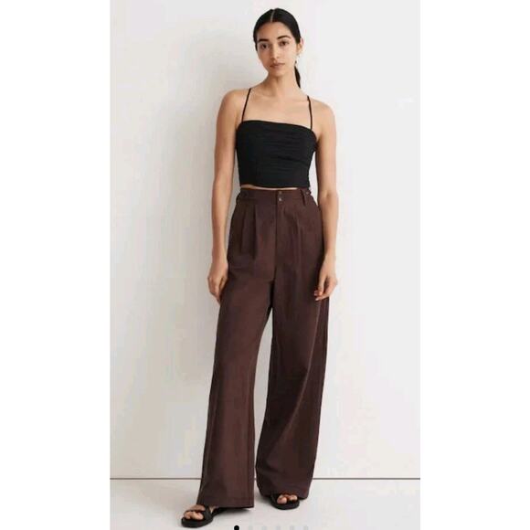Madewell Womens 4 Petite Pants Trouser Harlow Wide Leg Pleated Tencel Linen - Picture 1 of 13